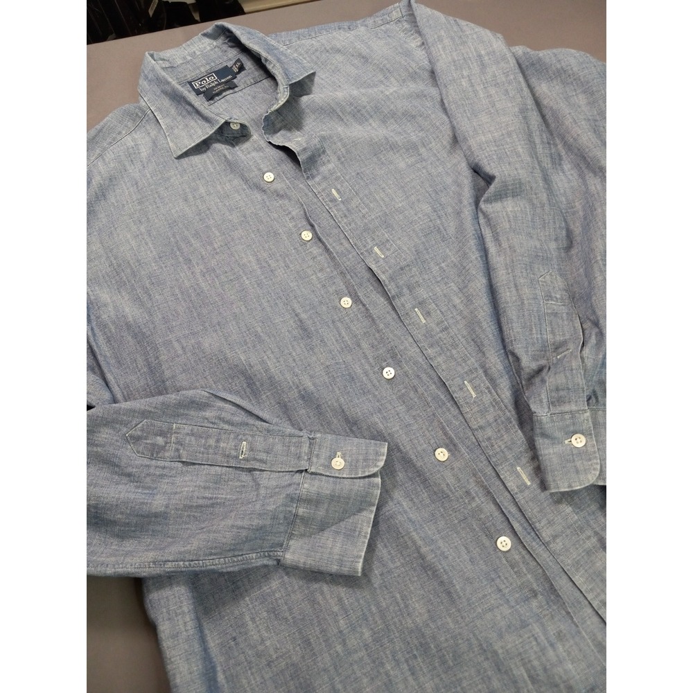 Polo Ralph Lauren Regent Classic Fit Blue Chambray Shirt Mens XL Long Sleeve